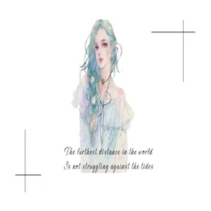 Vista dettagliata dell'adesivo washi decorativo con illustrazione di ragazza e citazione.