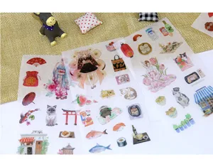 Japanese style Tokyo girl washi stickers, food and travel DIY journal decoration 6 sheets