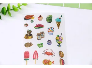 Detailansicht des Aquarell Lebensmittel und Dessert Tagebuch Aufkleber, süße Deko.