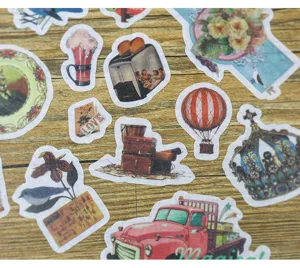 Dettaglio confezione adesivi Washi vintage, sticker decorativi fai da te per album diario.