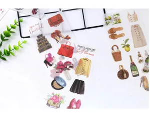 Set di adesivi Washi fashion decorazione planner colorata scarpe borse e trucco estetico