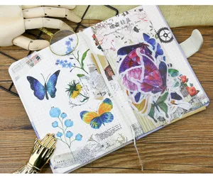 Exquisite washi sticker pack detail showing beautiful butterfly and floral designs for journal diy.
