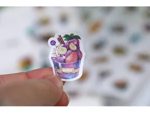 Nahaufnahme Detailansicht von süßem Dessert Sundae Tagebuch Aufkleber für DIY Planer Dekor.