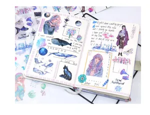 Set di adesivi washi estetici con ragazze stellate e motivi carini per la decorazione.