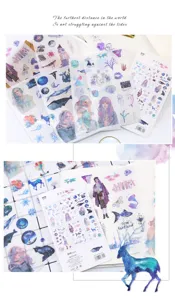 Set di adesivi Washi design ragazza cielo stellato adesivi decorativi per diario e fai da te.