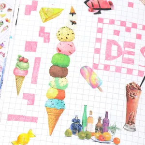 Simpatici adesivi washi con deliziosi gelati, torte e dessert per la decorazione.