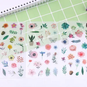 Washi Paper Stickers Aesthetic Floral Plant Watercolor Scrapbook Stickers Decorative Stationery For Journaling