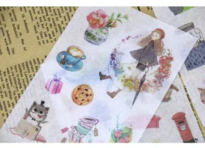 Adesivi diario stile nordico ragazza foresta piante animali carta washi 6pz DIY