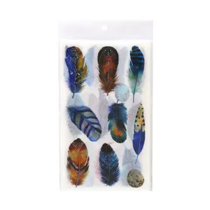 Colorful feather washi stickers for journaling and craft decoration, dreamy aesthetic.