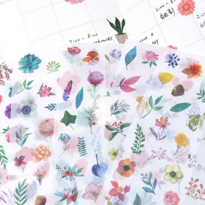 Cute floral washi paper stickers colorful botanical watercolor journaling stickers 6 pcs