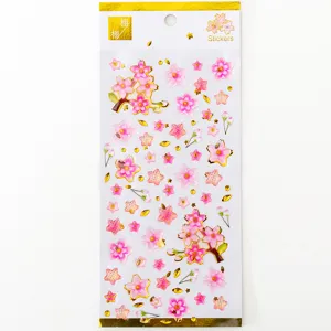Mignons autocollants époxy fleurs de cerisier 3D dorés autocollants déco de téléphone