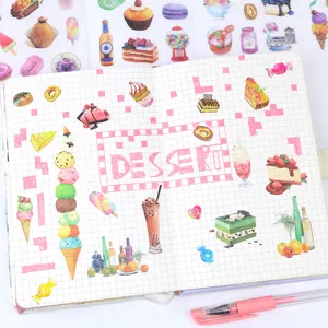 Set di adesivi washi dessert carini per decorazione fai da te di diario, adesivi in carta.