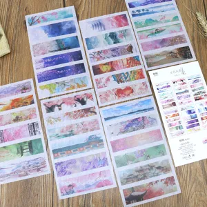 XUXU original washi journal stickers vintage landscape aesthetic decorative stationery 6 sheets