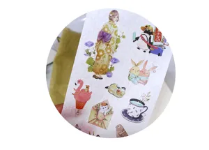 Japanese style washi sticker sheet cute girl travel animals diary DIY decoration 6pcs