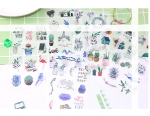 Adesivi per diario fresco nordico, set di nastro washi creativo con piante e animali tropicali.