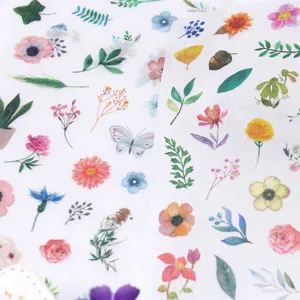 Watercolor floral washi sticker sheets set, colorful botanical journal stickers for crafts