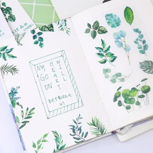 Adesivi washi con piante verdi fresche per diario, forniture estetiche per scrapbooking.