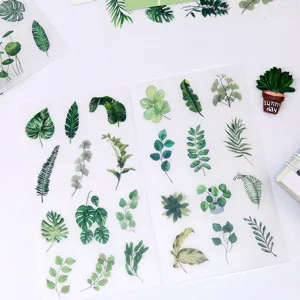 Set adesivi washi botanici di piante verdi per diario, decorazione naturale e bricolage fai da te.