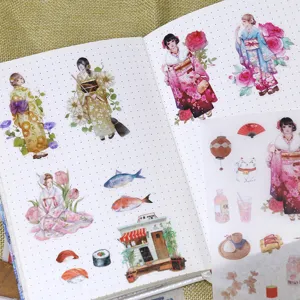 Japanese style Tokyo girl washi stickers, cute kimono characters for daily DIY crafts.
