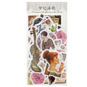 Confezione di adesivi washi vintage con ritratti retrò e rose per diario creativo.