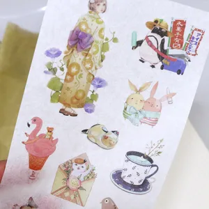 Japanese style Tokyo girl and cute animals washi stickers set for diary and craft DIY decor.
