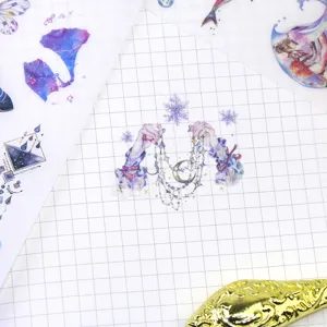 Set di adesivi washi decorativi per diario, con cielo stellato e design celesti fantastici.