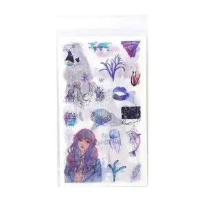 Foglio di adesivi washi originali con ragazza stellata e design acquerello creativi.