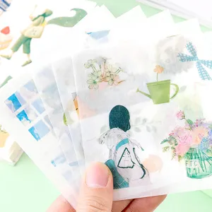 Translucent journaling stickers aesthetic watercolor floral collage DIY decorative diary pack
