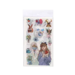Adesivi per diario stile nordico ragazza foresta piante animali washi carta DIY 6 fogli
