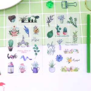 Set di adesivi washi con piante fresche nordiche, design floreale ad acquerello chic.