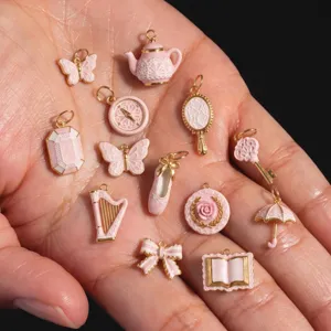 Ensemble de charms vintage émail rose, mignons pendentifs théière ballet bijoux DIY