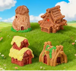Figura de casa de resina en miniatura para paisaje de bonsái y decoración de escritorio.