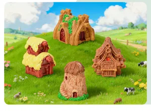 Casas pequenas de resina para micro paisaje planta suculenta decoracion de escritorio.