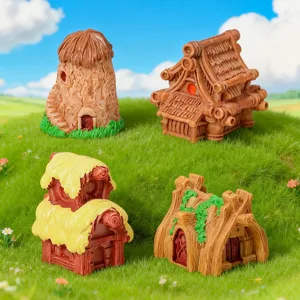 Miniatura Resina Casa Pequeña Adorno Micropaisaje Jardín de Hadas Maceta Suculenta Manualidades Decoración de Escritorio