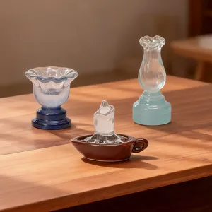 Miniatuur retro glas olielamp en kaarshouder set voor desktop microlandschap DIY decoratie.