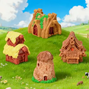 Set de mini casas de resina para micropaisaje, decoración linda para plantas suculentas.