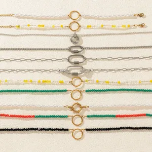 Détails de colliers anneau ouvert DIY en acier inoxydable, chaînes perlées et fermoirs.
