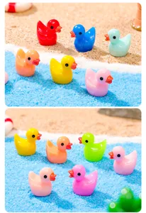 Close-up detail of colorful mini resin duck figurines, perfect for micro landscape DIY decor.