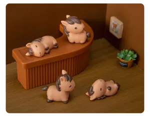 Mini resin horse figurine detail showing cute sleeping and standing poses for DIY micro landscape.