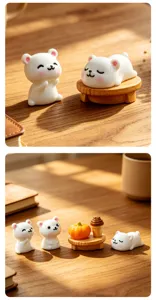 Close-up shot of cute miniature white bear resin figurines, perfect for desktop decor.