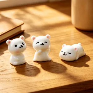 Cute mini white bear figurines desktop ornaments micro landscape DIY miniature accessories set