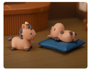 Miniature resin pony figurines cute animal small ornaments for desktop and home decor.