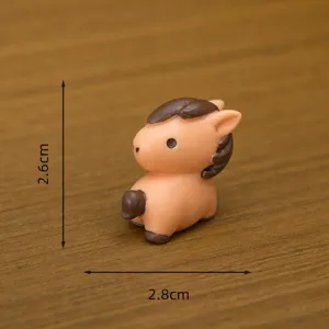 Close-up detail view of the cute mini resin pony figurine for desktop micro landscape decor.