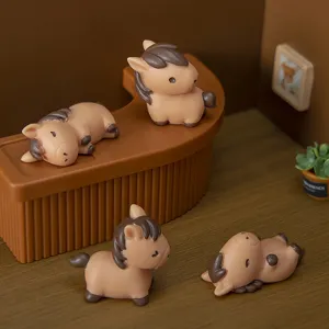 Miniature Resin Pony Figurine Cute Cartoon Animal Statue Micro Landscape Desktop Office Car Decorative Ornament