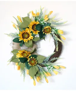 Couronne de tournesol américaine fleur de soie artificielle porte mur décoration suspendue