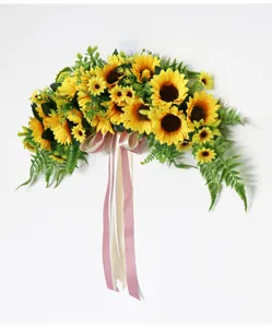 Artificial sunflower door lintel decoration floral arrangement with ribbons for home wedding decor