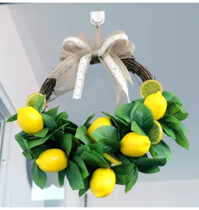 Ghirlanda di limoni artificiale con fiocco foglie verdi per decorazione murale casa
