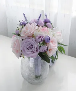 Fiore artificiale matrimonio bouquet da sposa rosa viola rosa lavanda decorazione floreale