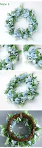 Blue artificial hydrangea peony flower wreath 25cm door hanging home wedding decor