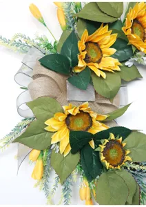 Couronne de tournesol artificielle style américain pour décoration murale porte d'entrée.